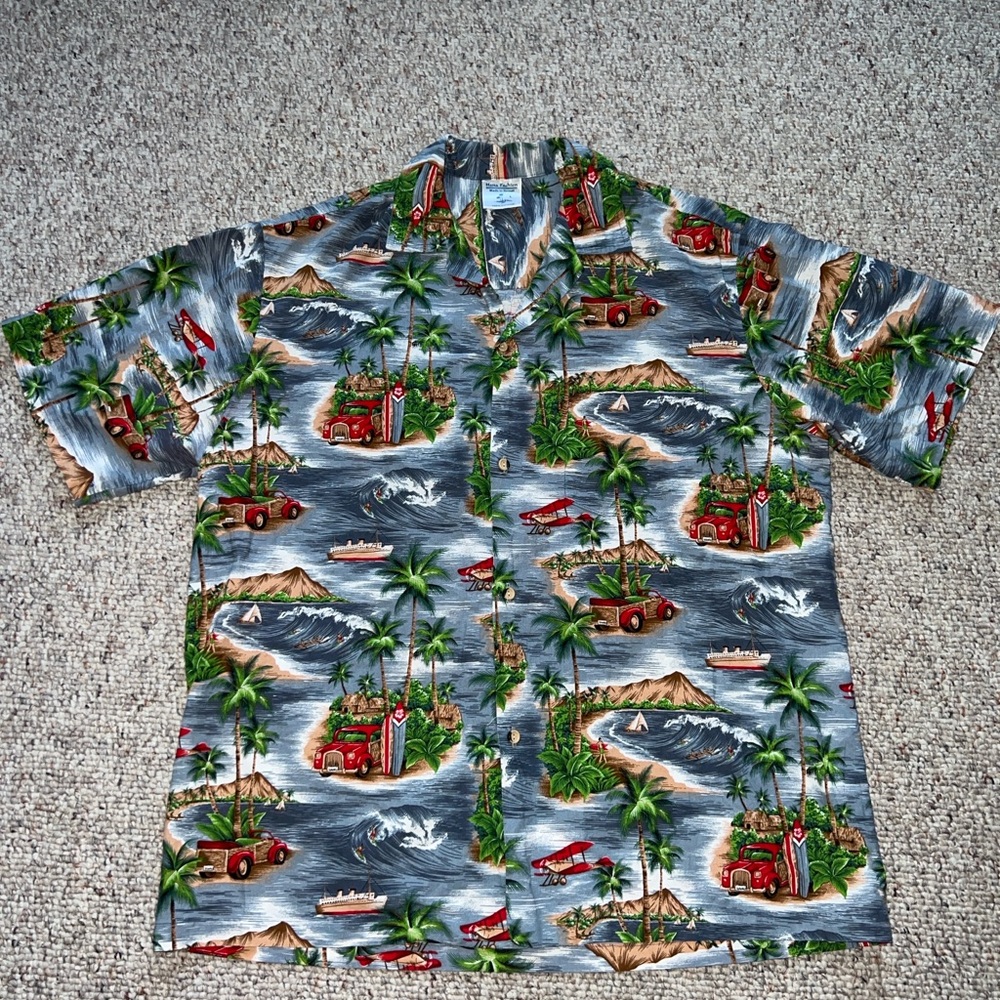 Vintage Tropical Island Print Hawaiian Button Down Shirt